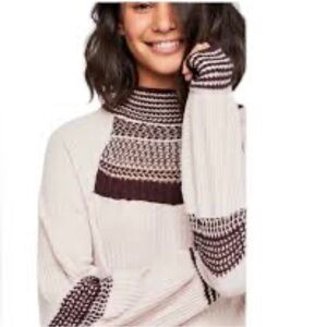Free People Sweater Top Small Waffle Knit Crochet Boho